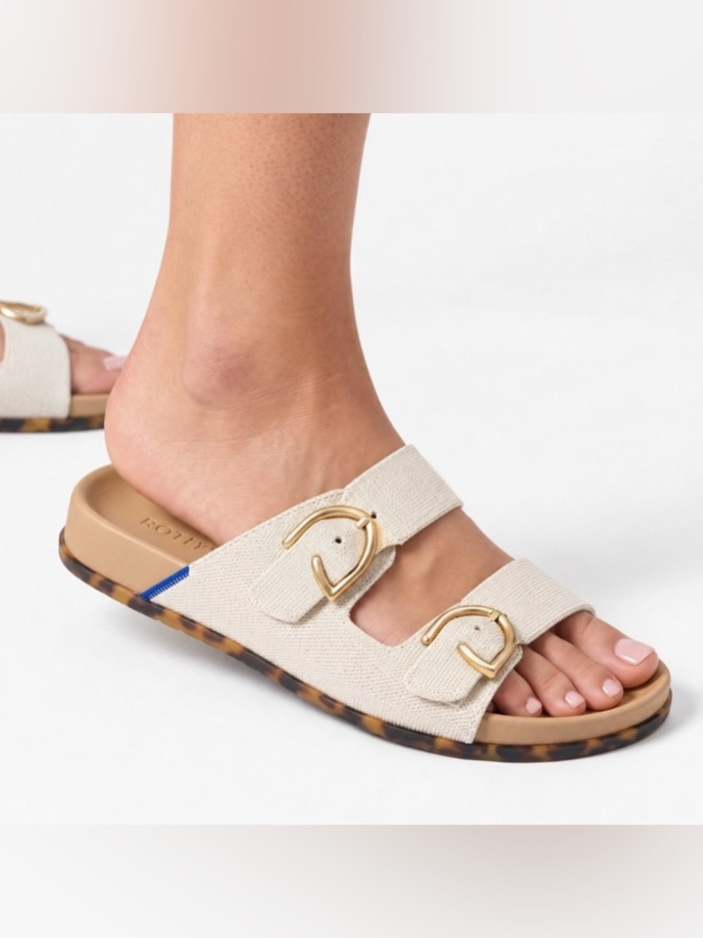 ROTHYS THE BUCKLE SLIDE SZ 11 Sea Salt & Gold Sandals